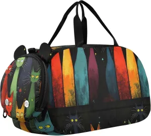 Colorful Cats Black Carry on Duffel Bag Boy Overnight Bags Toddler Girls Duffle Bags Travel Tote Kids Dance Duffle