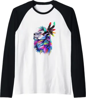 Colorful Lion Head Art Lion Face Lover Cool Design Raglan Baseball Tee