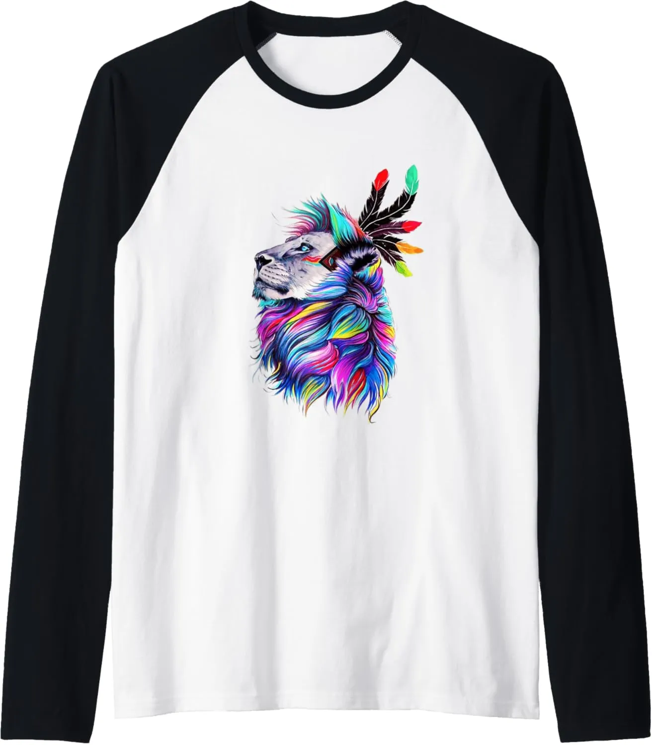Colorful Lion Head Art Lion Face Lover Cool Design Raglan Baseball Tee