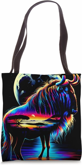 Colorful Wildebeest Spirit Animal Cool Illustration Art Tote Bag