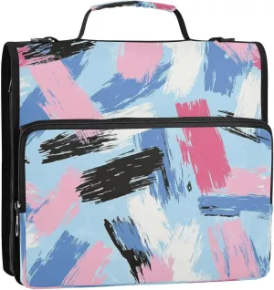 Colors Smears Blue Zipper Binder Bag with Handle and Shoulder Strap 1.5 Inch 3 Ring Expanding File Folder with Multiple Pockets 400 Page Capacity for School