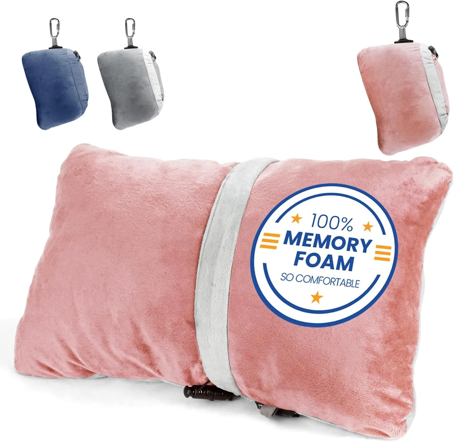 Compact Travel Pillow Made with Shredded Memory Foam and Super Soft Fleece Fabric for Ultimate Comfort in Travel. Patented Design Rolls and Compacts Small for Travel. (Pink)