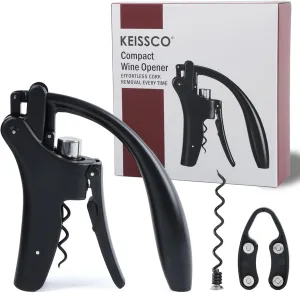 Compact Wine opener Vertical Lever Corkscrew Wine Bottle Opener with Foil Cutter & Extra Screw