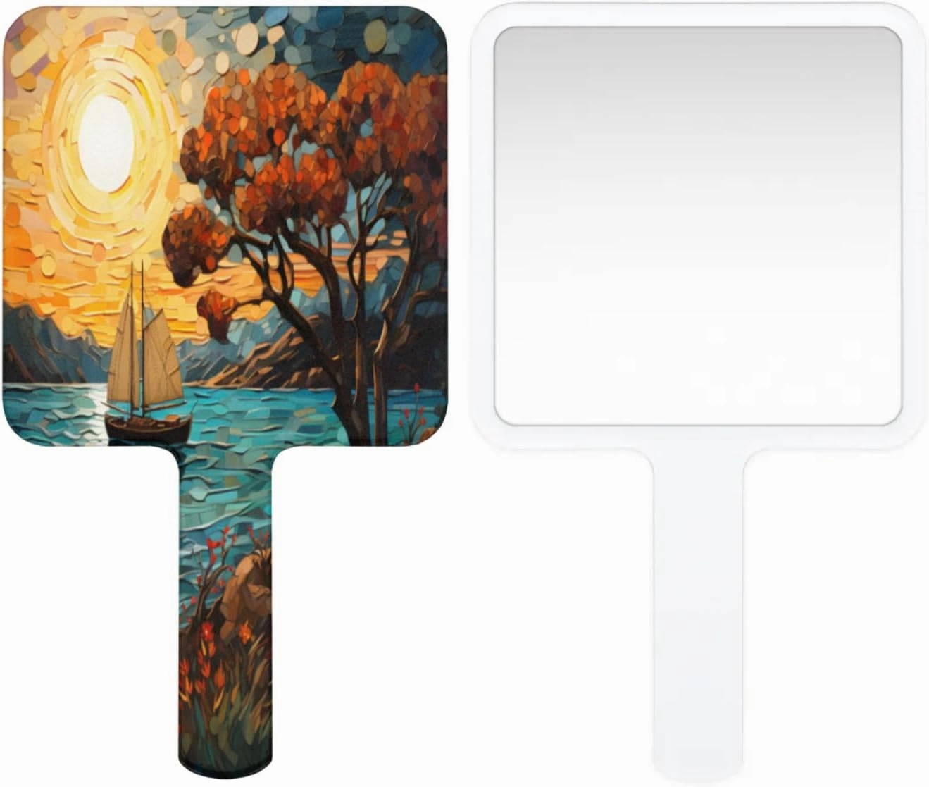Compact Square Handheld Travel Mirror - 6.2x3.6 Inches, Ultra-Portable & Crystal-Clear, Cute Stuff for Women, Landscape Painting Makeup Mirror