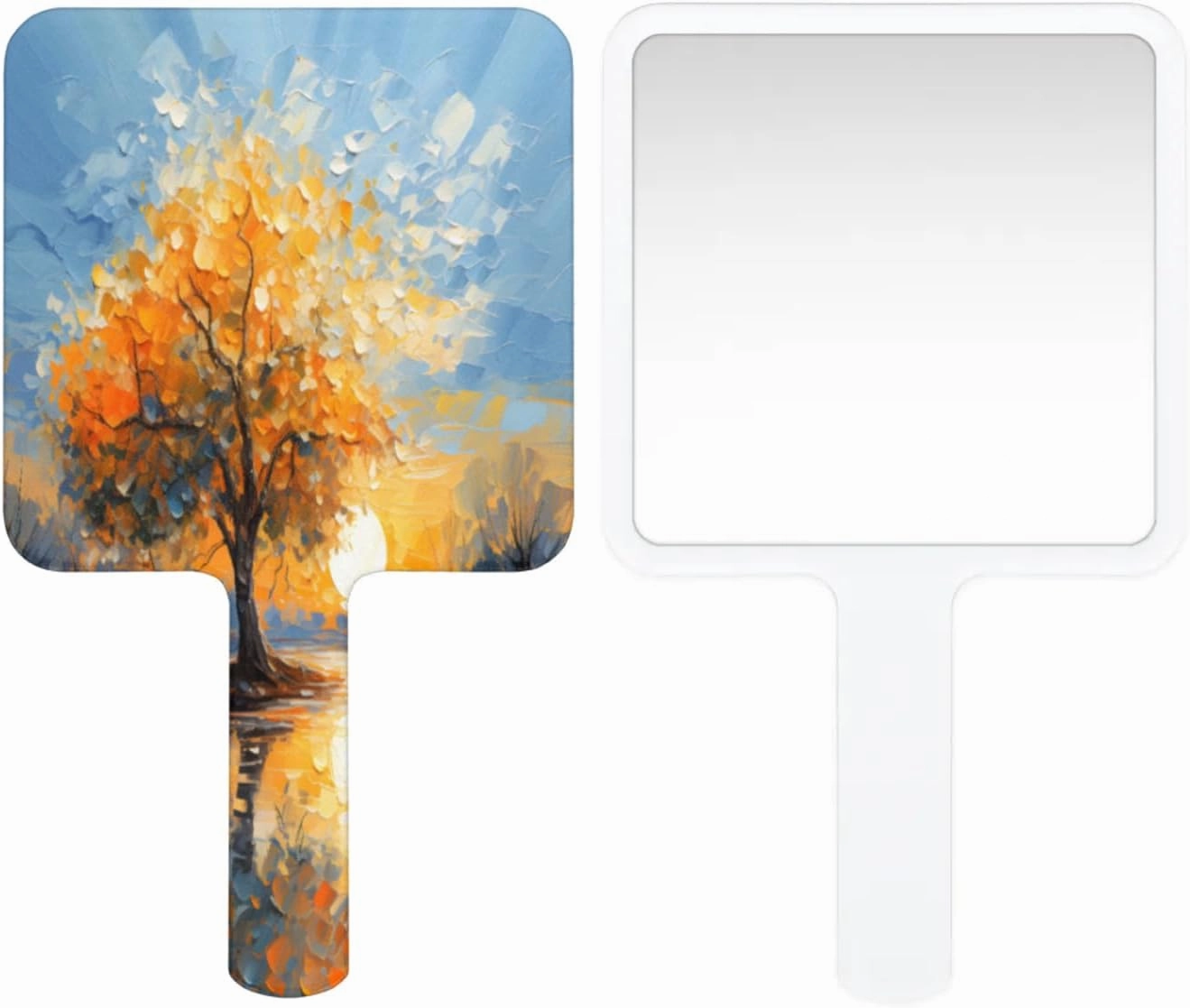 Compact Square Handheld Travel Mirror - 6.2x3.6 Inches, Ultra-Portable & Crystal-Clear, Cute Stuff for Women, Oil Painting Tree Makeup Mirror