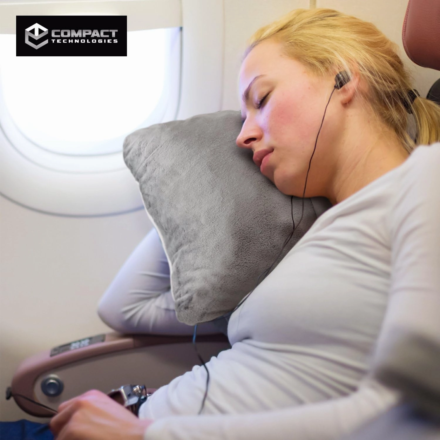 Compact Travel Pillow Made with Shredded Memory Foam and Super Soft Fleece Fabric for Ultimate Comfort in Travel. Patented Design Rolls and Compacts Small for Travel. (Grey)