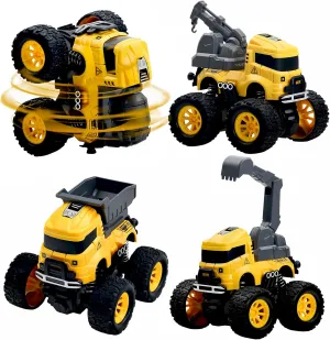 Construction Truck Toys - 4 Pack Excavator, Mixer, Crane, Dump Trucks Push and Go Friction Powered Cars Monster Stunt Vehicles Playset Kids Birthday Party Favors Gifts for 3  Year Old Boys Girls