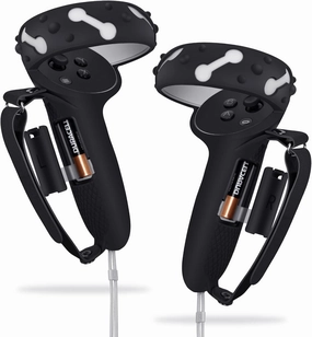 Controller Grips for Oculus Quest 2, Extended Silicone VR Grips Cover Protector with Battery Opening, Knuckle Straps, Anti-Throw Hand Strap for Meta Quest 2 Accessories Black