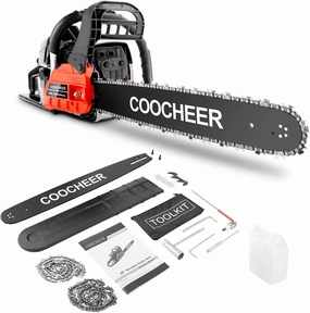COOCHEER 62CC Gas Chainsaw, 3.5 HP 2-Cycle Gas Powered Chainsaw, 20-Inch Cordless Handheld Chain Saw with 2 Chains & Carrying Bag for Tree & Wood Cutting, Red