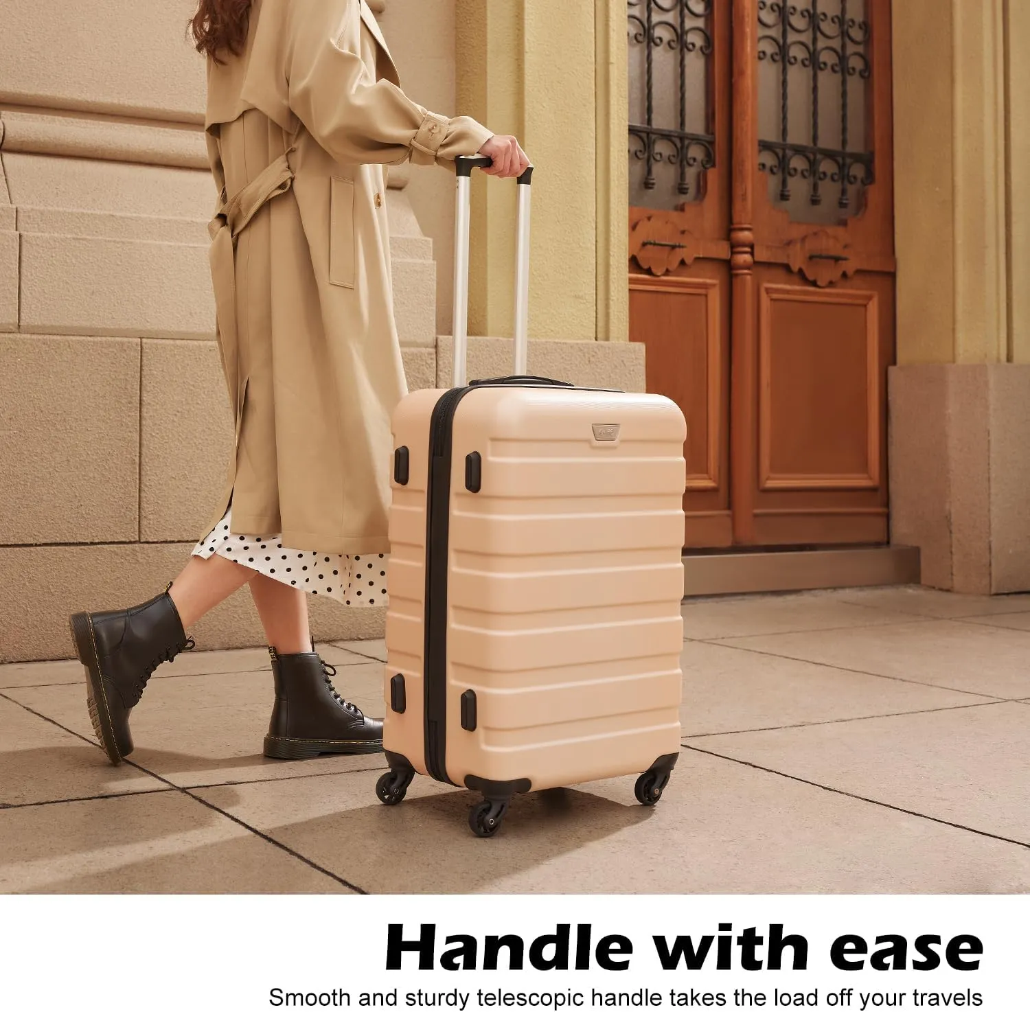 Coolife Luggage 3 Piece Set Suitcase Spinner Hardshell Lightweight TSA Lock (sakura pink, 3 piece set(20in24in28in))