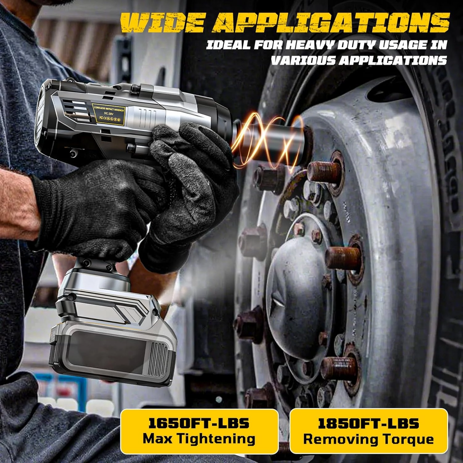 Cordless Impact Wrench 3/4 inch for Dewalt 20V Battery, 1850ft-lbs (2500N.m) Brushless Electric Impact Gun, High Torque Impact Driver, Bare Tool Only, for Heavy-Duty Automotive & Industrial Tasks