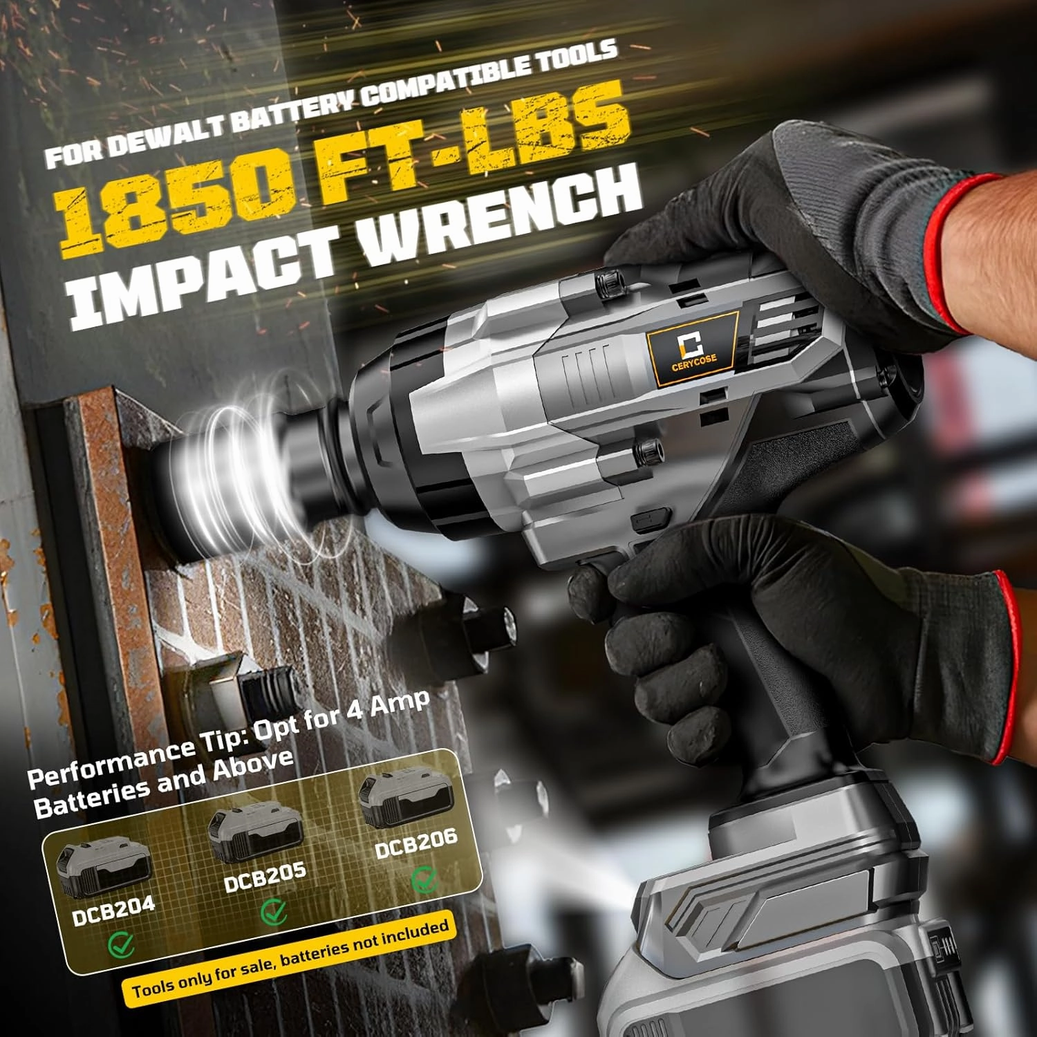Cordless Impact Wrench 3/4 inch for Dewalt 20V Battery, 1850ft-lbs (2500N.m) Brushless Electric Impact Gun, High Torque Impact Driver, Bare Tool Only, for Heavy-Duty Automotive & Industrial Tasks