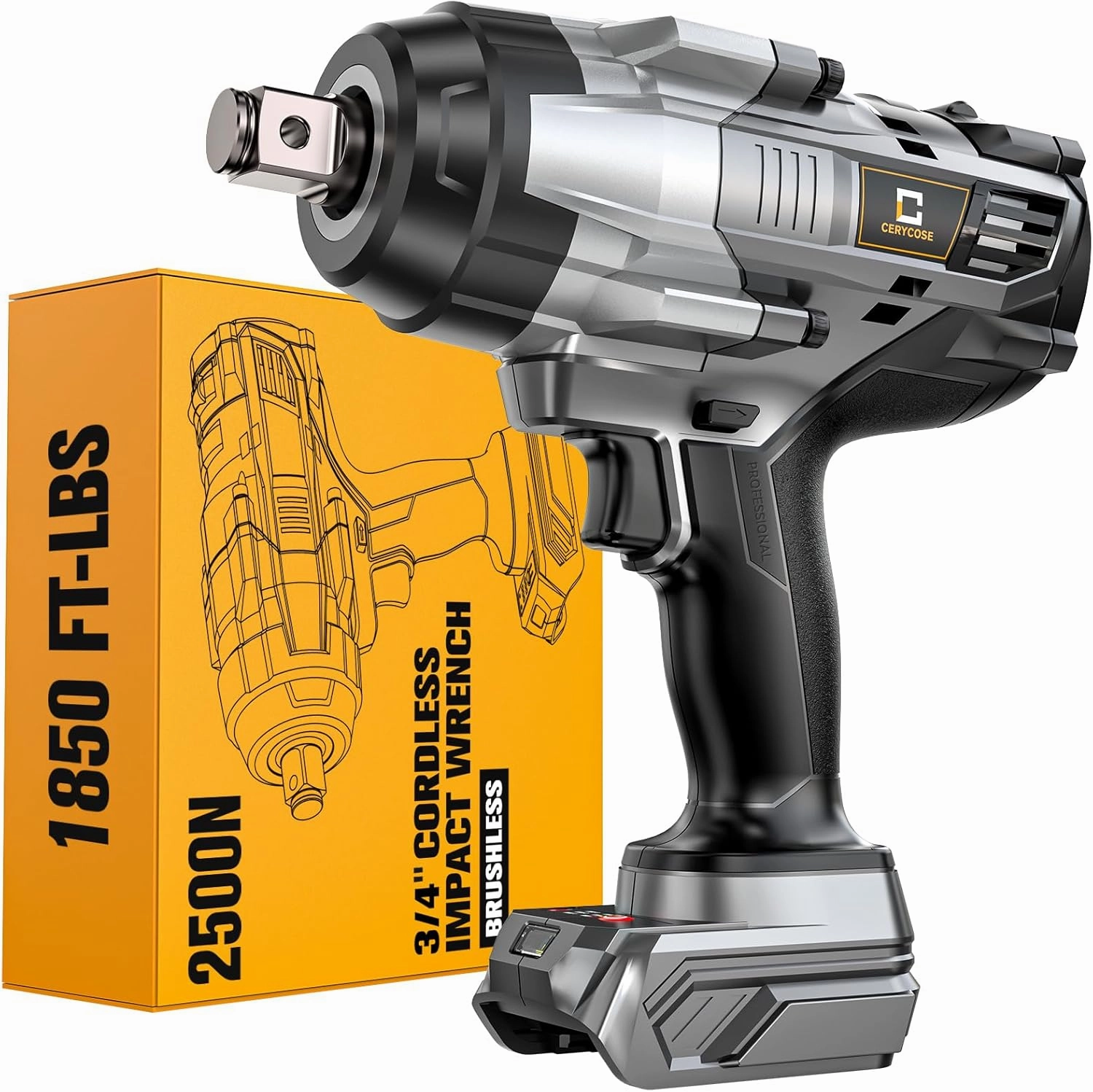 Cordless Impact Wrench 3/4 inch for Dewalt 20V Battery, 1850ft-lbs (2500N.m) Brushless Electric Impact Gun, High Torque Impact Driver, Bare Tool Only, for Heavy-Duty Automotive & Industrial Tasks