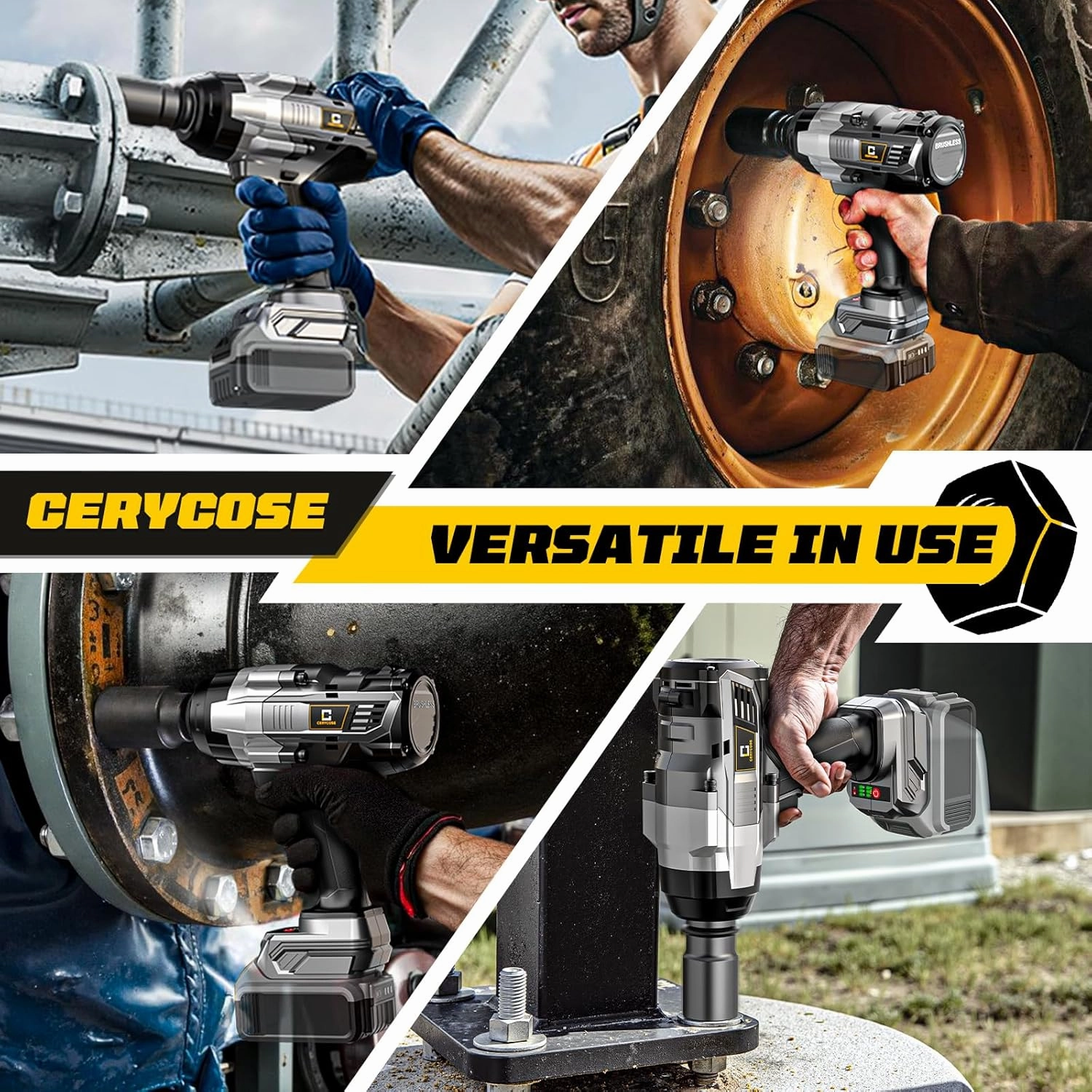 Cordless Impact Wrench 3/4 inch for Dewalt 20V Battery, 1850ft-lbs (2500N.m) Brushless Electric Impact Gun, High Torque Impact Driver, Bare Tool Only, for Heavy-Duty Automotive & Industrial Tasks