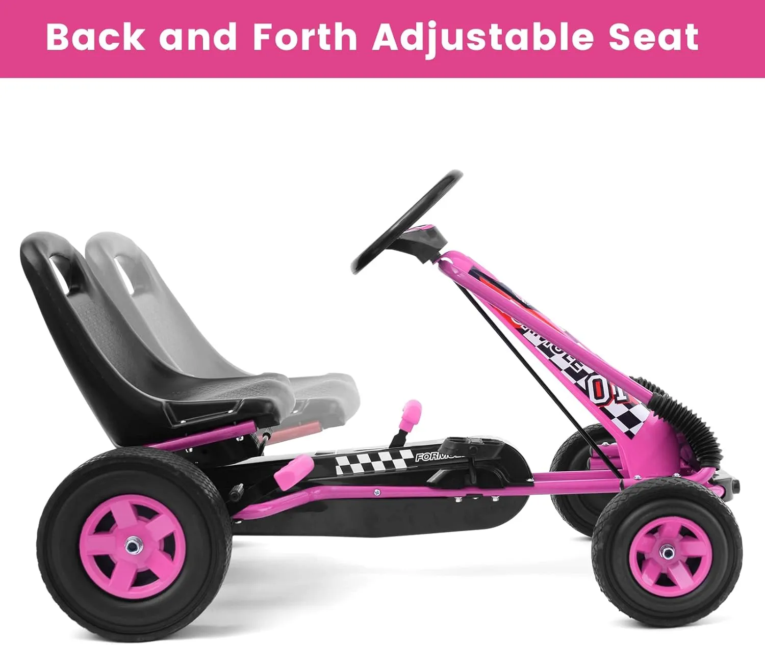 Costzon Go Kart for Kids, 4 Wheel Off-Road Pedal Go Cart w/Adjustable Seat, Steering Wheel, 2 Safety Brakes, EVA Rubber Tires, Ride-On Toys for Boys & Girls, Outdoor Racer Ride On Pedal Car (Pink)