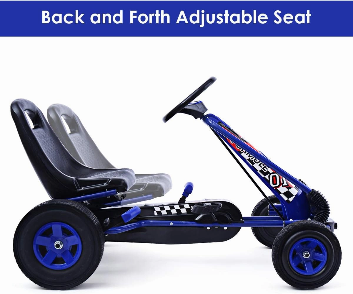 Costzon Go Kart for Kids, 4 Wheel Off-Road Pedal Go Cart w/Adjustable Seat, Steering Wheel, 2 Safety Brakes, EVA Rubber Tires, Ride-On Toys for Boys & Girls, Outdoor Racer Ride On Pedal Car (Blue)