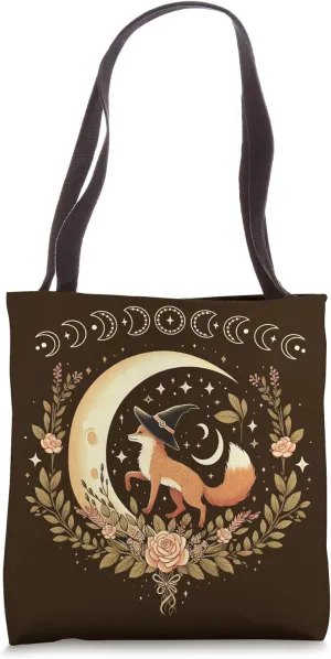Cottagecore Floral Fox Witchy Moon Aesthetic Cute Fox Lover Tote Bag