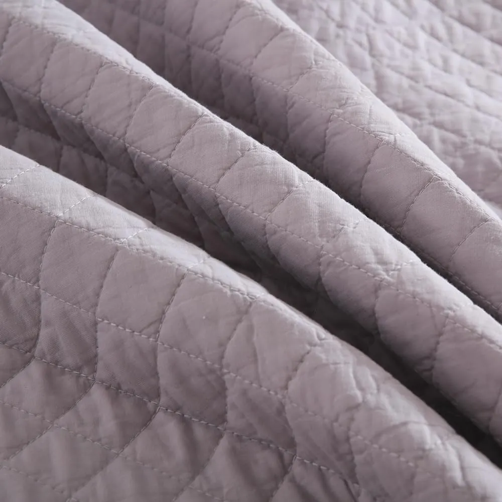 Cotton King Quilt Bedding Sets, 3 Pieces Reversible Lightweight Coverlets Comforters Bedspreads for All Seasons, Geometric Stitched Pattern, Grey