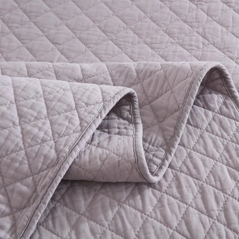 Cotton King Quilt Bedding Sets, 3 Pieces Reversible Lightweight Coverlets Comforters Bedspreads for All Seasons, Geometric Stitched Pattern, Grey
