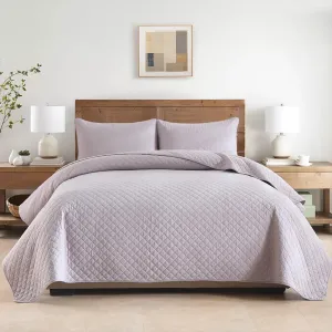 Cotton King Quilt Bedding Sets, 3 Pieces Reversible Lightweight Coverlets Comforters Bedspreads for All Seasons, Geometric Stitched Pattern, Grey