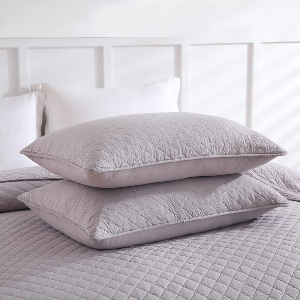 Cotton King Quilt Bedding Sets, 3 Pieces Reversible Lightweight Coverlets Comforters Bedspreads for All Seasons, Geometric Stitched Pattern, Grey