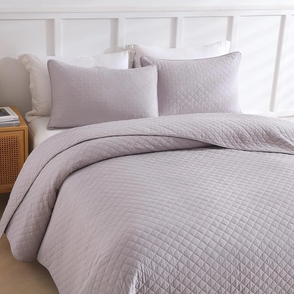 Cotton King Quilt Bedding Sets, 3 Pieces Reversible Lightweight Coverlets Comforters Bedspreads for All Seasons, Geometric Stitched Pattern, Grey