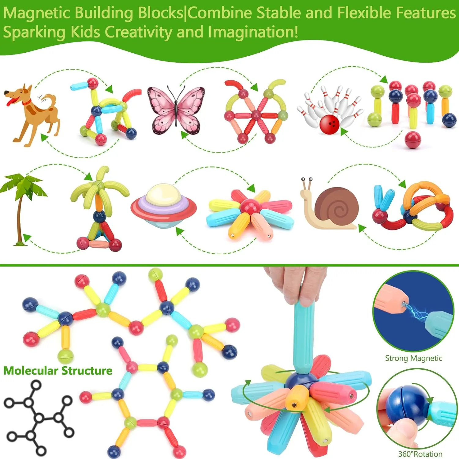 COUOMOXA Magnetic Toy STEM for Toddlers: 74pcs Educational Building Blocks Set for 3 4 5 6 7 8 Years Old Kids - Puzzle Toys for Kids Age 3-8 Home School - Birthday Gift for Boys Girls