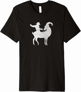 Cowboy Riding a Mountain Alpine Goat Distressed Premium T-Shirt
