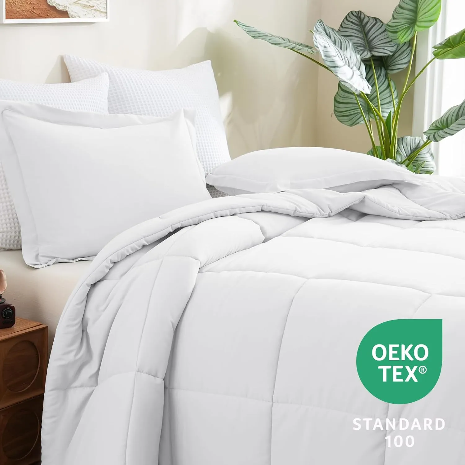 CozyLux Queen Size Comforter Sets White - 3 Pieces Box Stitched Queen Bed Set for All Seasons, Soft Lightweight Bedding Sets with 1 Down Alternative Comforter and 2 Pillow Shams