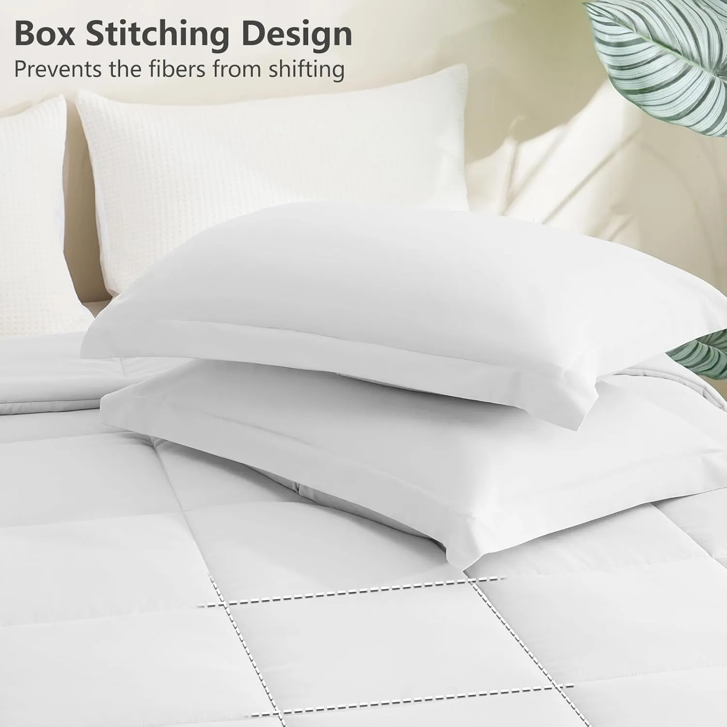 CozyLux Queen Size Comforter Sets White - 3 Pieces Box Stitched Queen Bed Set for All Seasons, Soft Lightweight Bedding Sets with 1 Down Alternative Comforter and 2 Pillow Shams