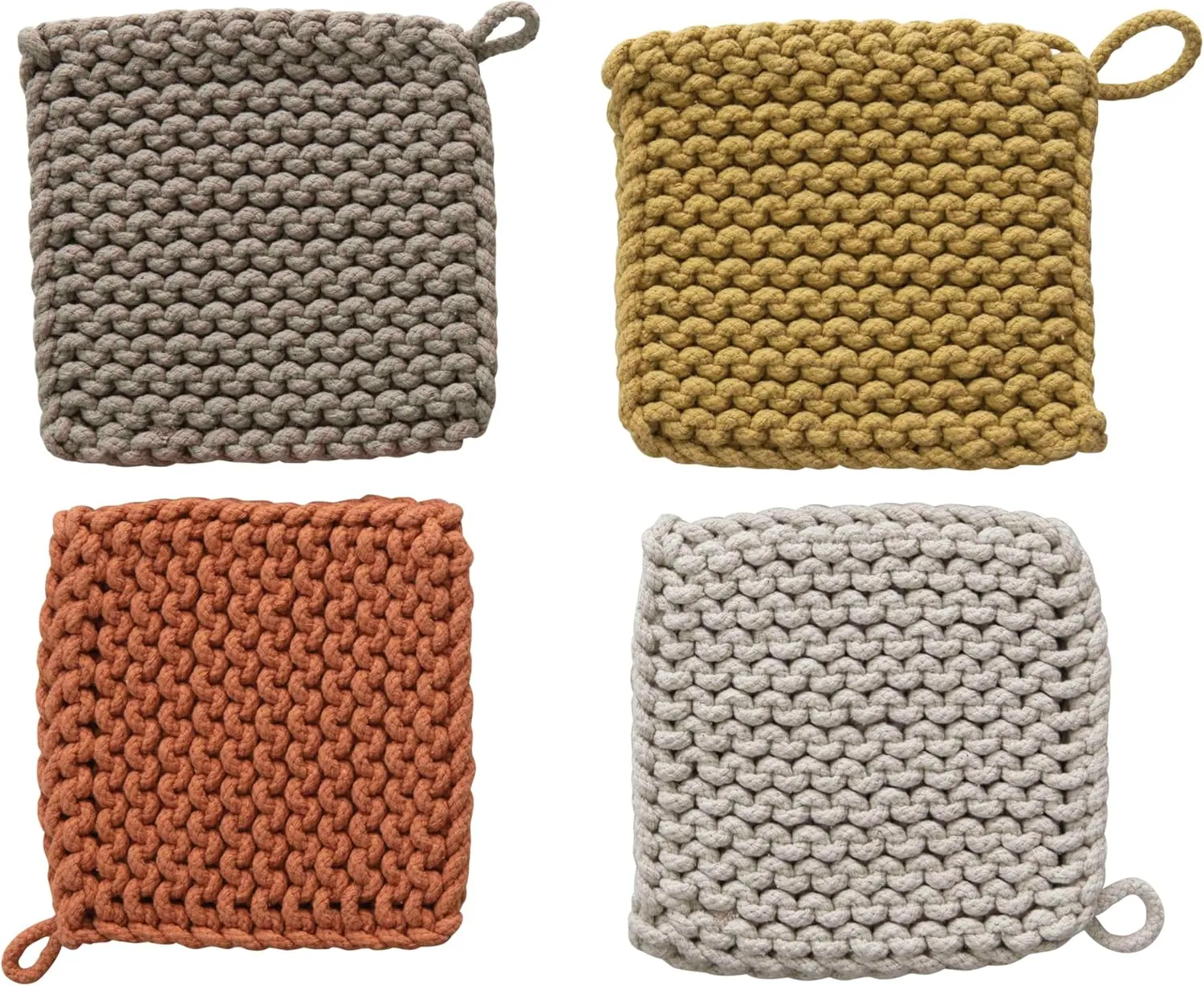 Creative Co-Op Square Cotton Crocheted Potholders/Hot Pads (Set of 4 Colors)