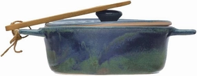 Creative Co-Op Stoneware Brie Baker with Bamboo Spreader
