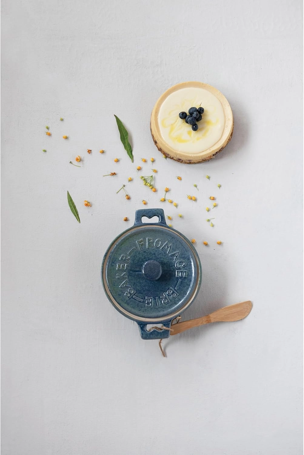 Creative Co-Op Stoneware Brie Baker with Bamboo Spreader