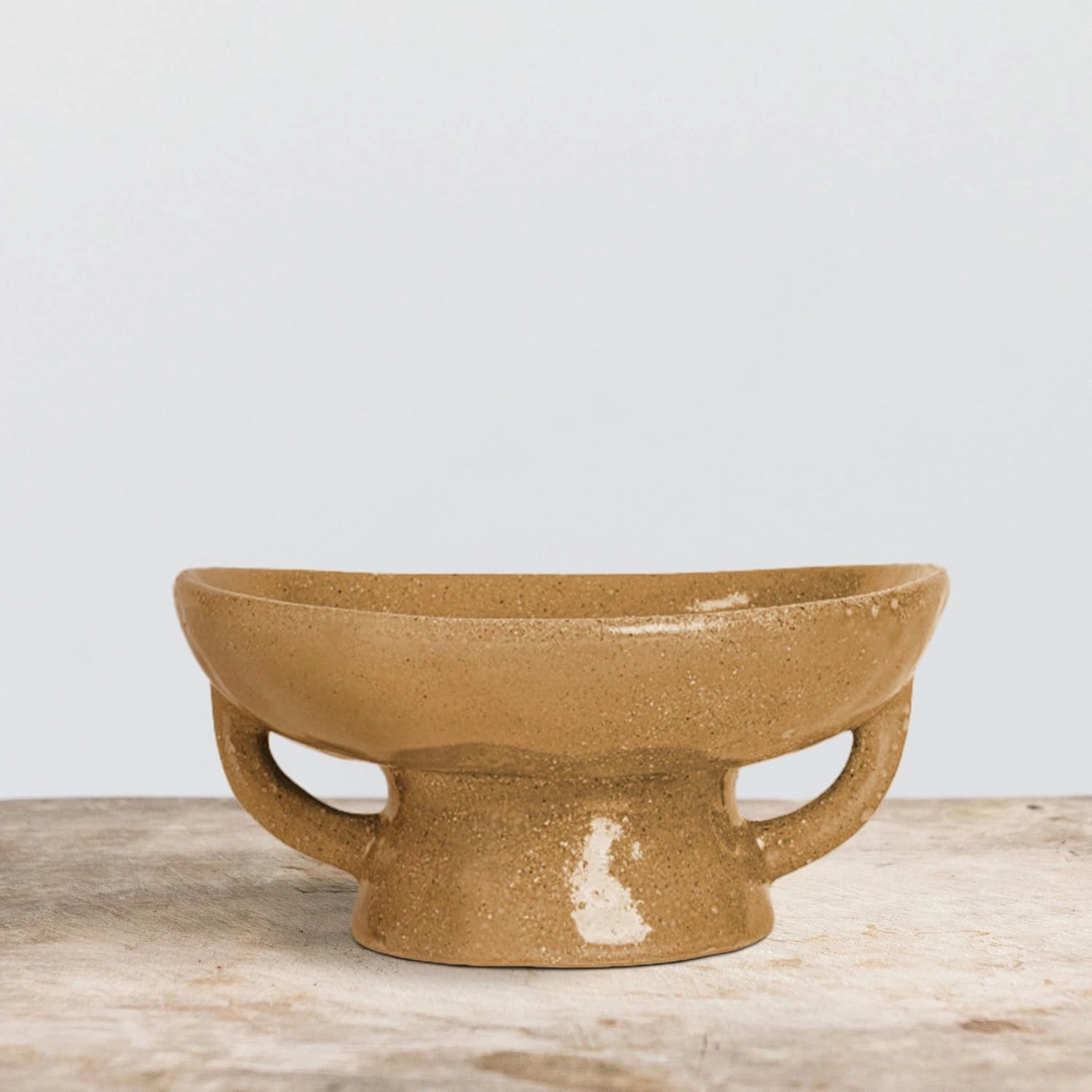 Creative Co-Op Stoneware Footed Pedestal/Bowl with Handles, Reactive Glaze, Taupe