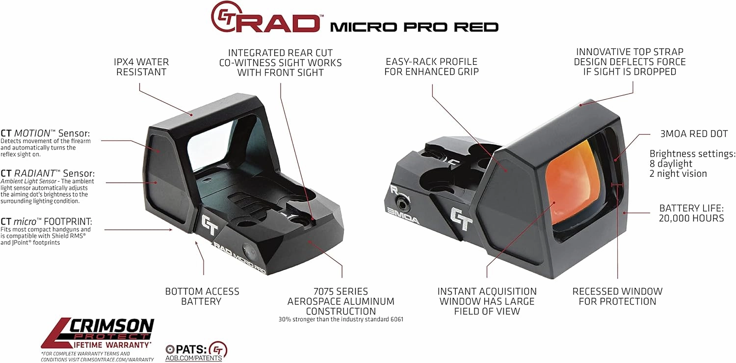 Crimson Trace RAD Micro Compact Open Reflex Pistol Sight with Integrated Co-Witness for Compact and Subcompact Handguns, Defensive Shooting and Competition