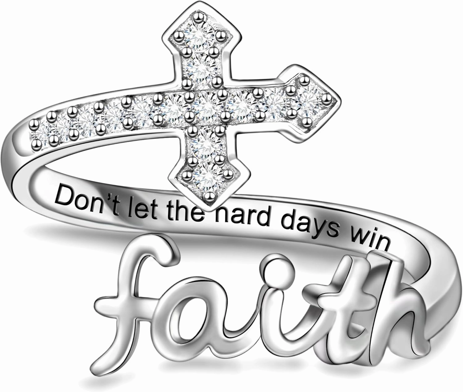 Cross Ring for Women - 925 Sterling Silver Inspiration Christian Faith Jewelry Sacred Purity Cross Ring With Religious Adjustable