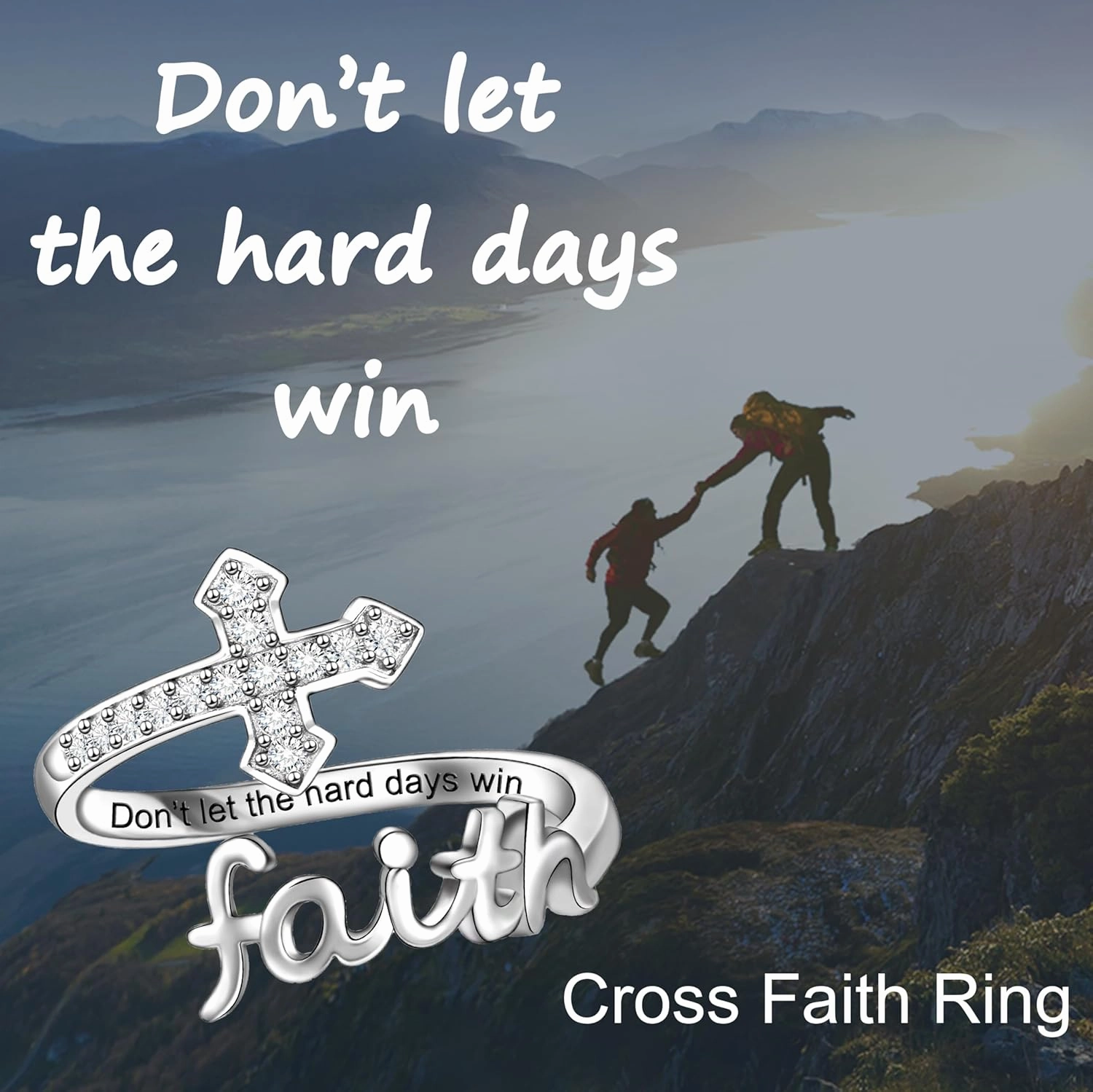 Cross Ring for Women - 925 Sterling Silver Inspiration Christian Faith Jewelry Sacred Purity Cross Ring With Religious Adjustable