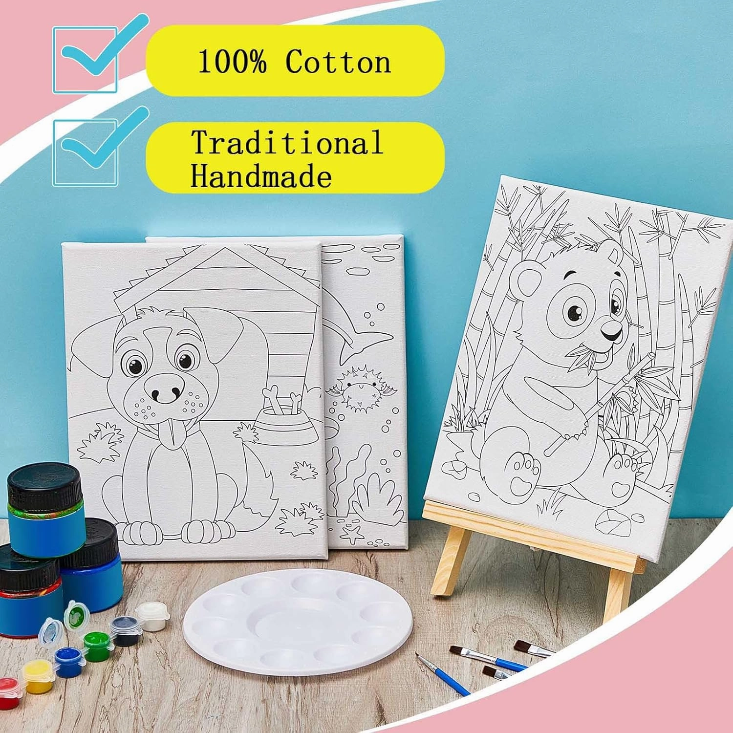 Ctosree 12 Pcs Pre Drawn Canvas for Painting for Boys Girls Pre Printed Cute Bulk Painting Canvas with Pictures to Paint Gift for Valentines Party Favor Activities(Animals,10" X 8")
