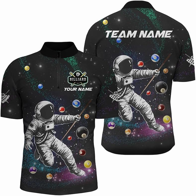 Customized Billiard Jerseys, 8 Ball Shirt, Billiards Shirts for Men, Red Grunge 8 Ball Quarter-Zip Pool