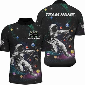 Customized Billiard Jerseys, 8 Ball Shirt, Billiards Shirts for Men, Red Grunge 8 Ball Quarter-Zip Pool