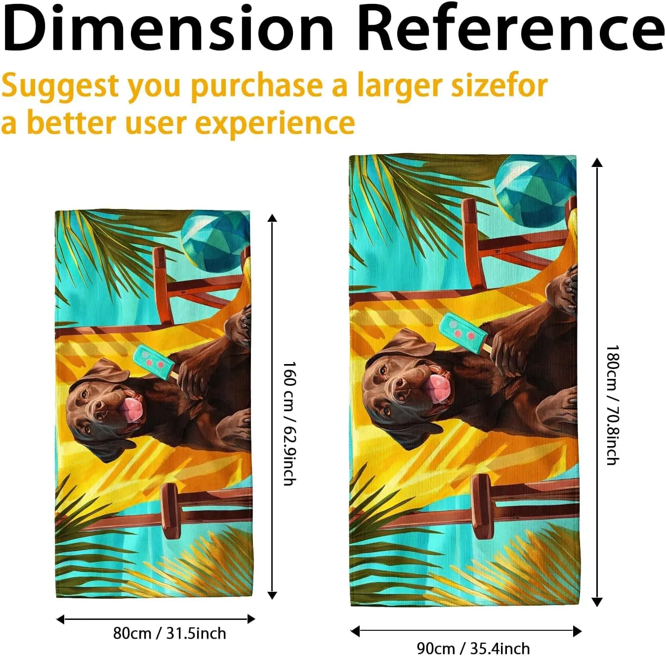 Cute Cartoon Chocolate Labrador Beach Towel Brown Dog Character Microfiber Quick Dry Sand Free Lightweight Travel Blanket, Pool Picnic Essentials 62x31 Inch