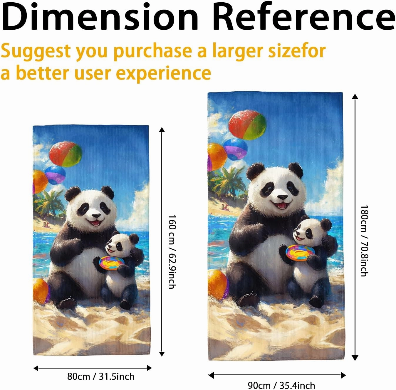 Cute Panda Microfiber Beach Towel Extra Large Tropical Design Quick Dry Soft Absorbent Sand Free Lightweight Beach Blanket, Summer Vacation Picnic Pool Gym Essentials 70x35 Inch