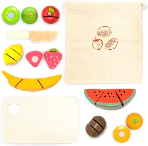 Cutting Fruit Set - Wooden Play Food Kitchen Accessory, Multi - Pretend Play Accessories, Wooden Cutting Fruit Toys for Toddlers and Kids Ages 3 