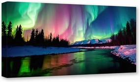CXHOSTENT Aurora Borealis Canvas Wall Art Colorful Northern Lights Wall Decor Snow Mountain Forest Lakes Pictures Living Room Decor Frame (Aurora Borealis - 2, 12.00" x 24.00")