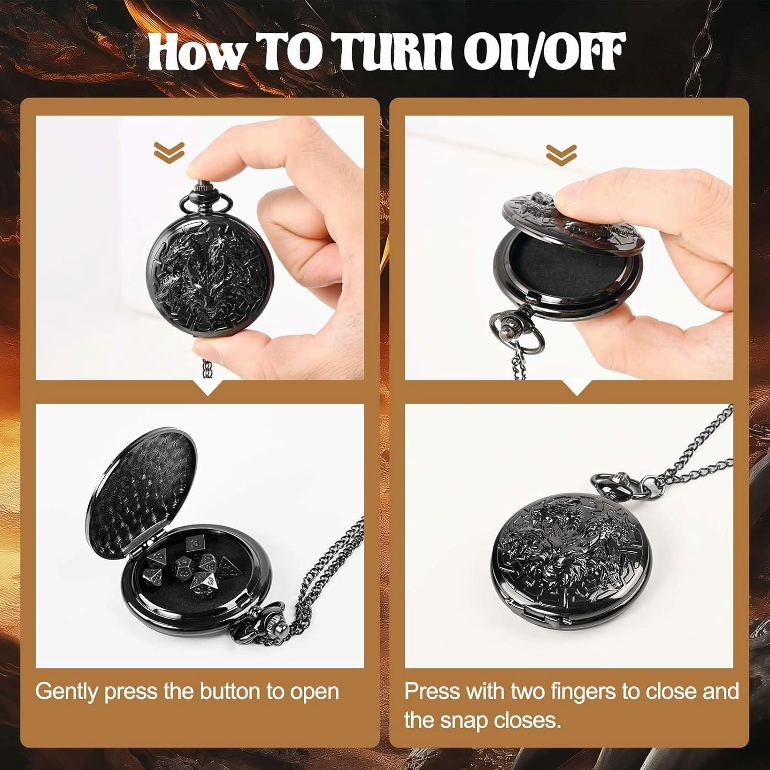 D&D Dice Set,7PCS Metal Dice for Dungeons and Dragons,Mini Dice Set with Pocket Watch Case,Role Playing Board Games Accessories (Dragon, Black)