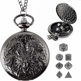 D&D Dice Set,7PCS Metal Dice for Dungeons and Dragons,Mini Dice Set with Pocket Watch Case,Role Playing Board Games Accessories (Dragon, Black)