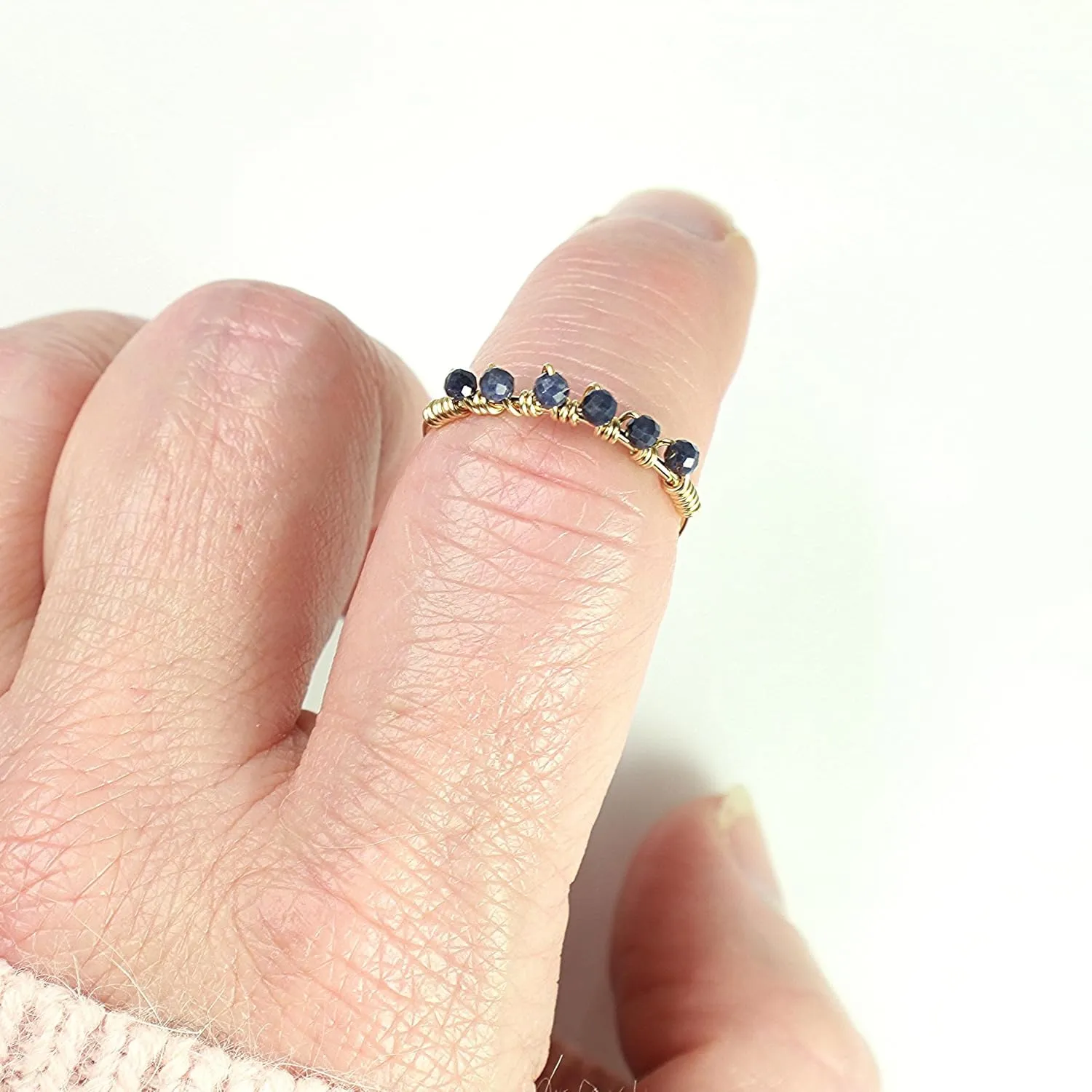 Dainty Blue Sapphire Gemstone Ring, 14K Gold-Filled Ring, Sterling Silver Band, September Birthstone, Slides Over Arthritic Knuckles, Custom Size, Custom Stone Number, Jewelry Inspirations