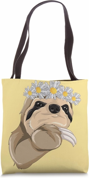 Daisy Flowers Lazy Zoo Animal Lover Cute Floral Sloth Tote Bag