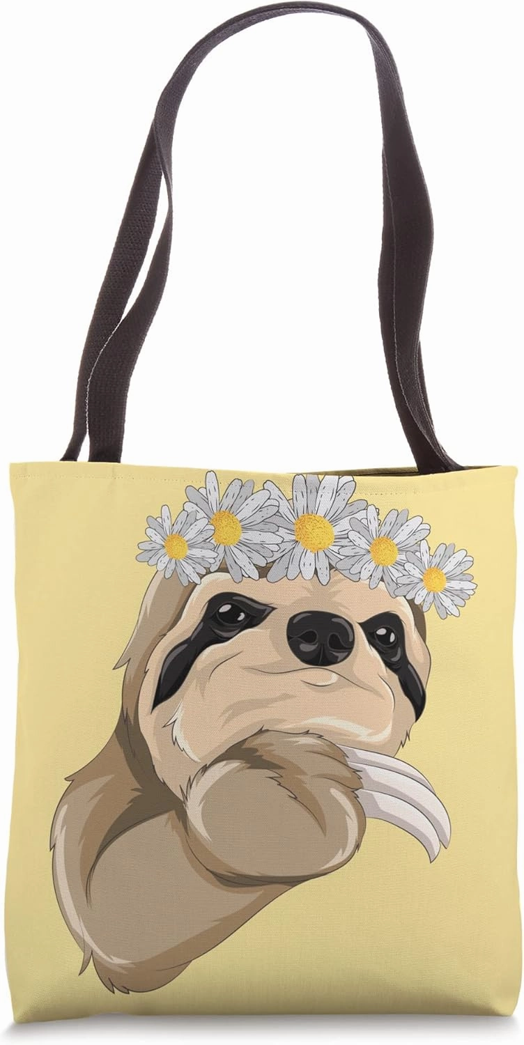 Daisy Flowers Lazy Zoo Animal Lover Cute Floral Sloth Tote Bag