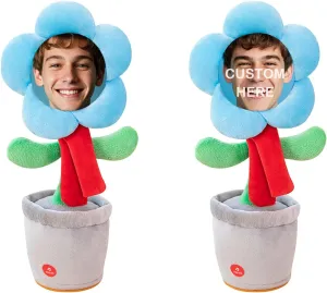 Dancing Flower with Custom Face,Custom Dancing Talking Sunflower Toy,Repeats What You Say,Personalized Funny Gifts (Blue(Bluetooth))